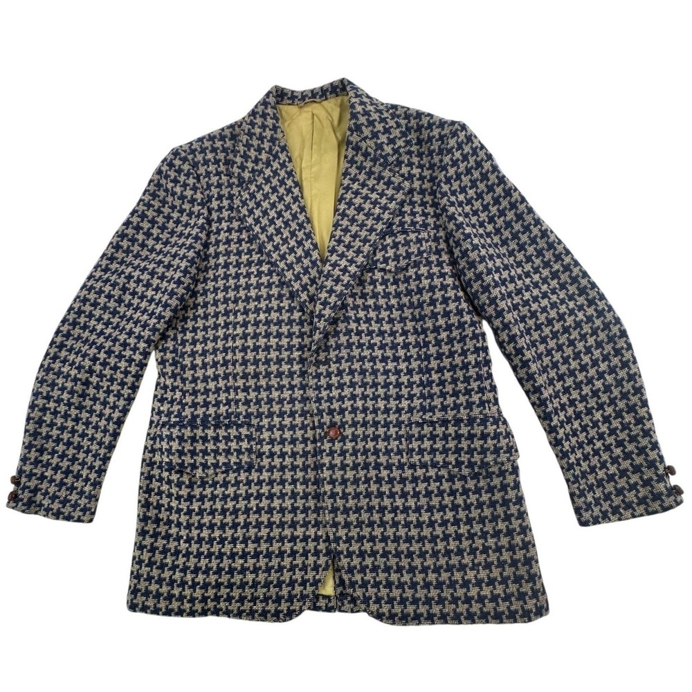 Clubman Mens Size‎ 44R Blue Houndstooth Wool Sport Coat Blazer Abraham & Strauss